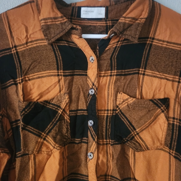 Maurices Women's Orange and Black Plaid Button-Down Shirt - Picture 2 of 10